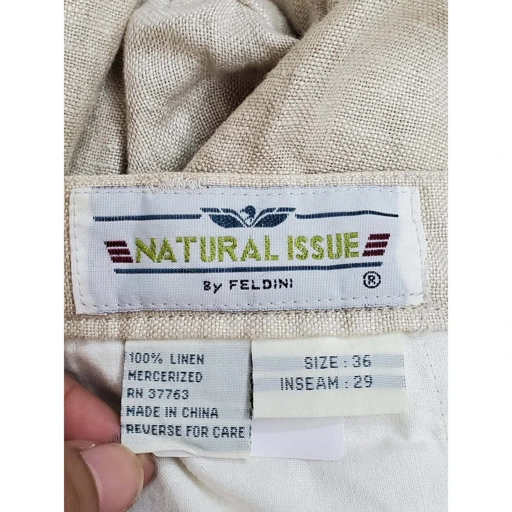 VINTAGE Natural Issue By Feldini Men Pants 36X29 Beige Linen Modernized 28